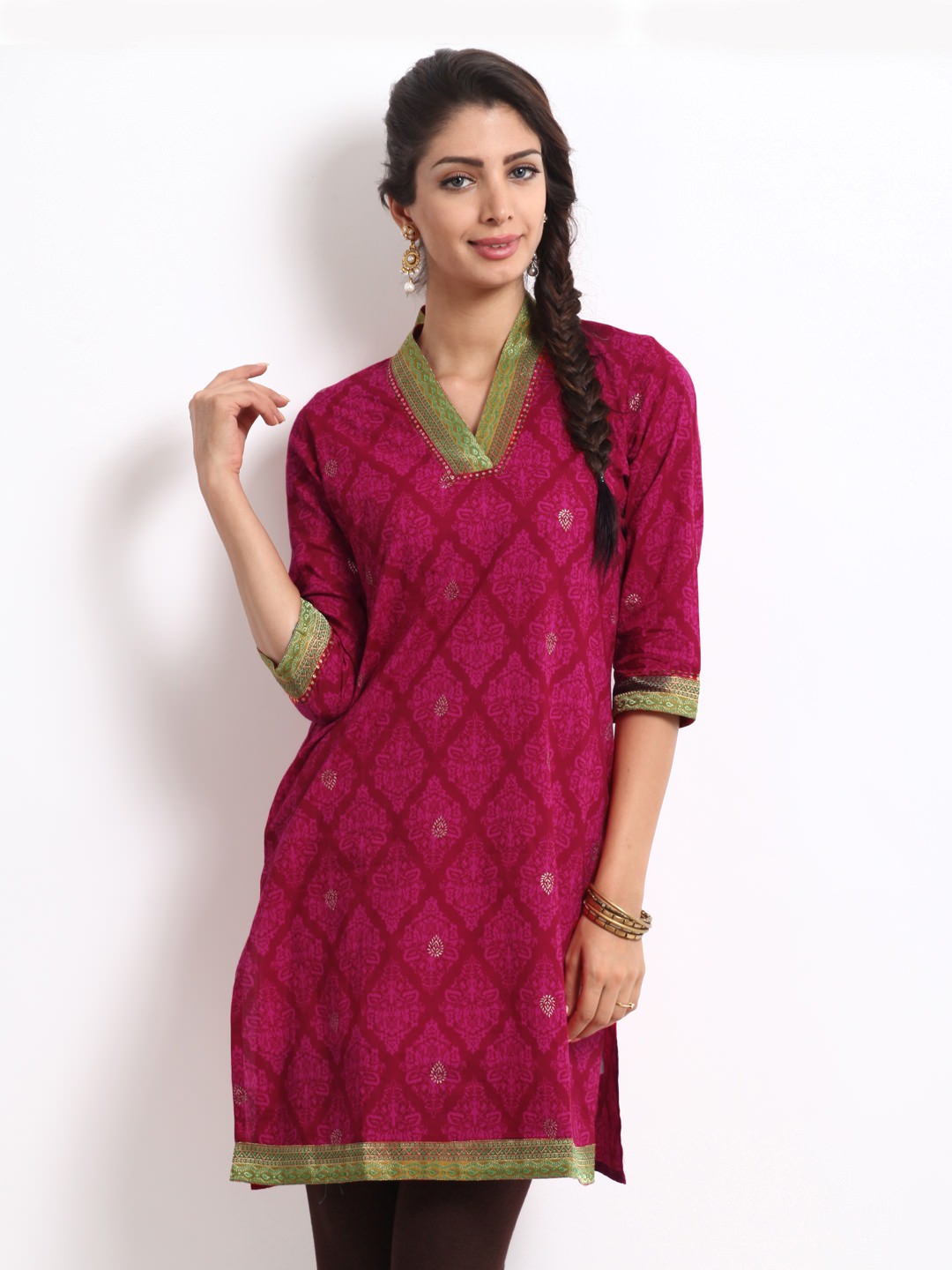 Anouk Women Pink Printed Kurta (Perfect Gift For Women) Super Fast Delivery : Your Daughter, GF and Wife will have big Smile and Happiness