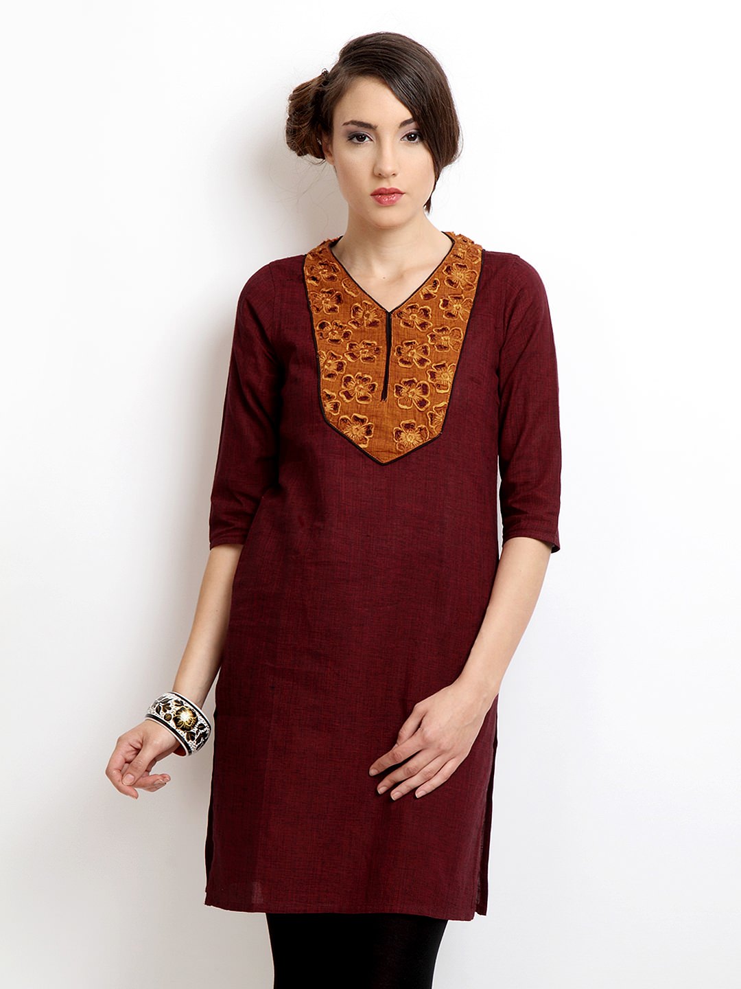 Alma Women Maroon Embroidered Kurta (Perfect Gift For Women) Super Fast Delivery : Your Daughter, GF and Wife will have big Smile and Happiness