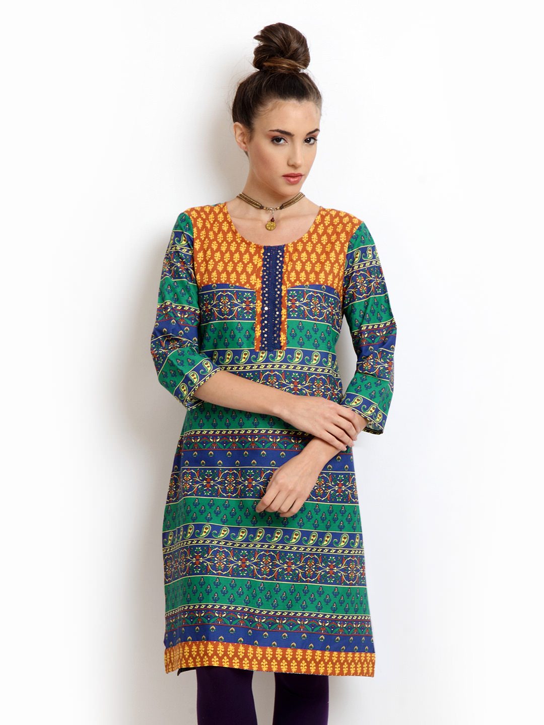 Women Green & Blue Printed Kurta (Perfect Gift For Women) Super Fast Delivery : Your Daughter, GF And Wife Will Have Big Smile And Happiness