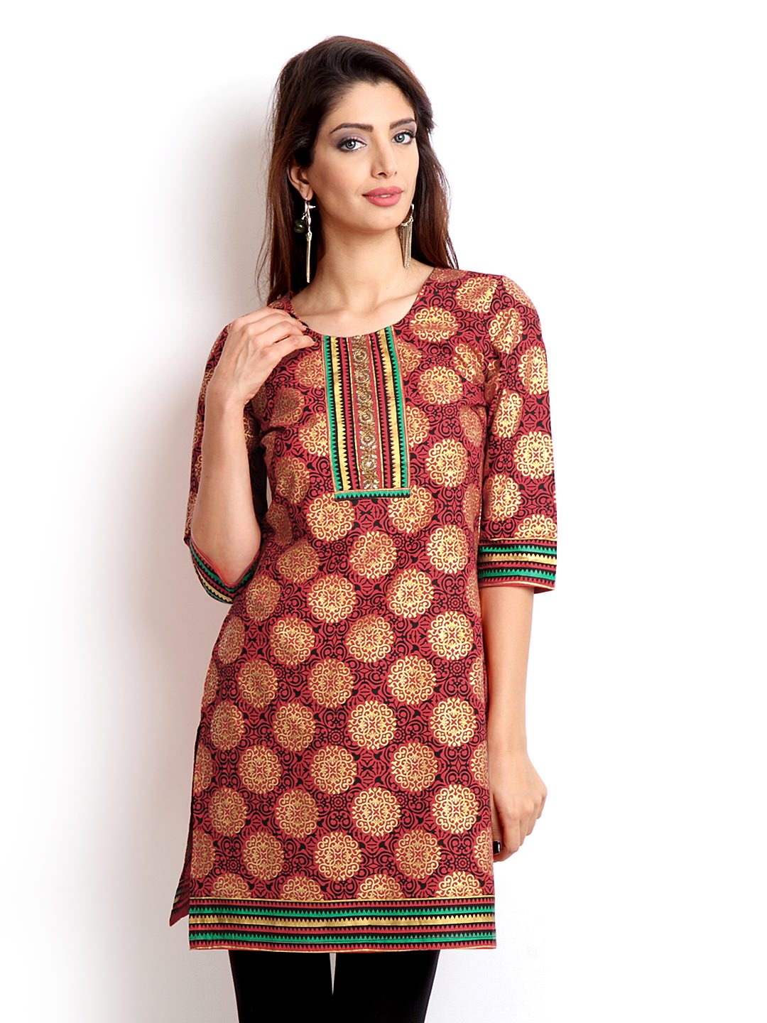 Women Red & Black Printed Kurta (Perfect Gift For Women) Super Fast Delivery : Your Daughter, GF And Wife Will Have Big Smile And Happiness