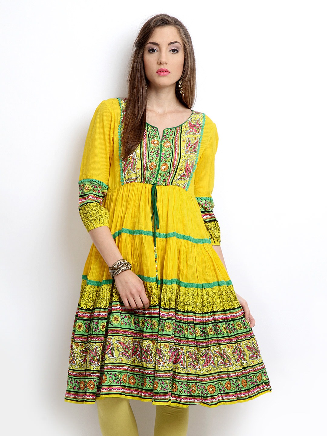 Women Yellow Printed Anarkali Kurta,(Perfect Gift For Women)Super Fast Delivery:Your Daughter, GF and Wife will have big Smile and Happiness